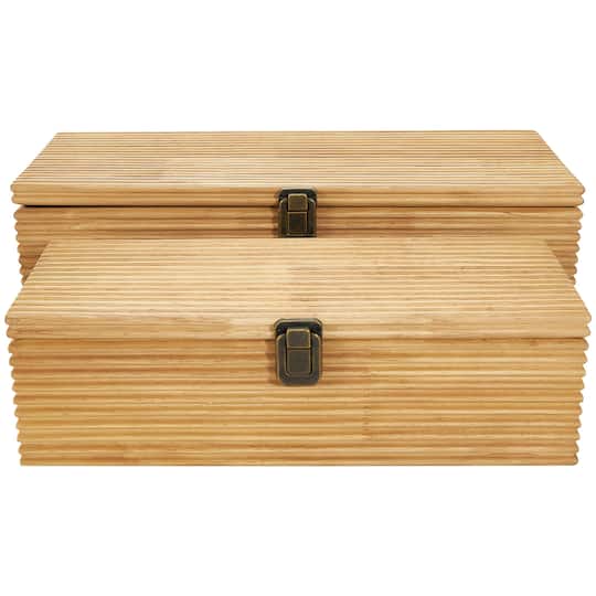 Light Brown Wood Carved Linear Box Set